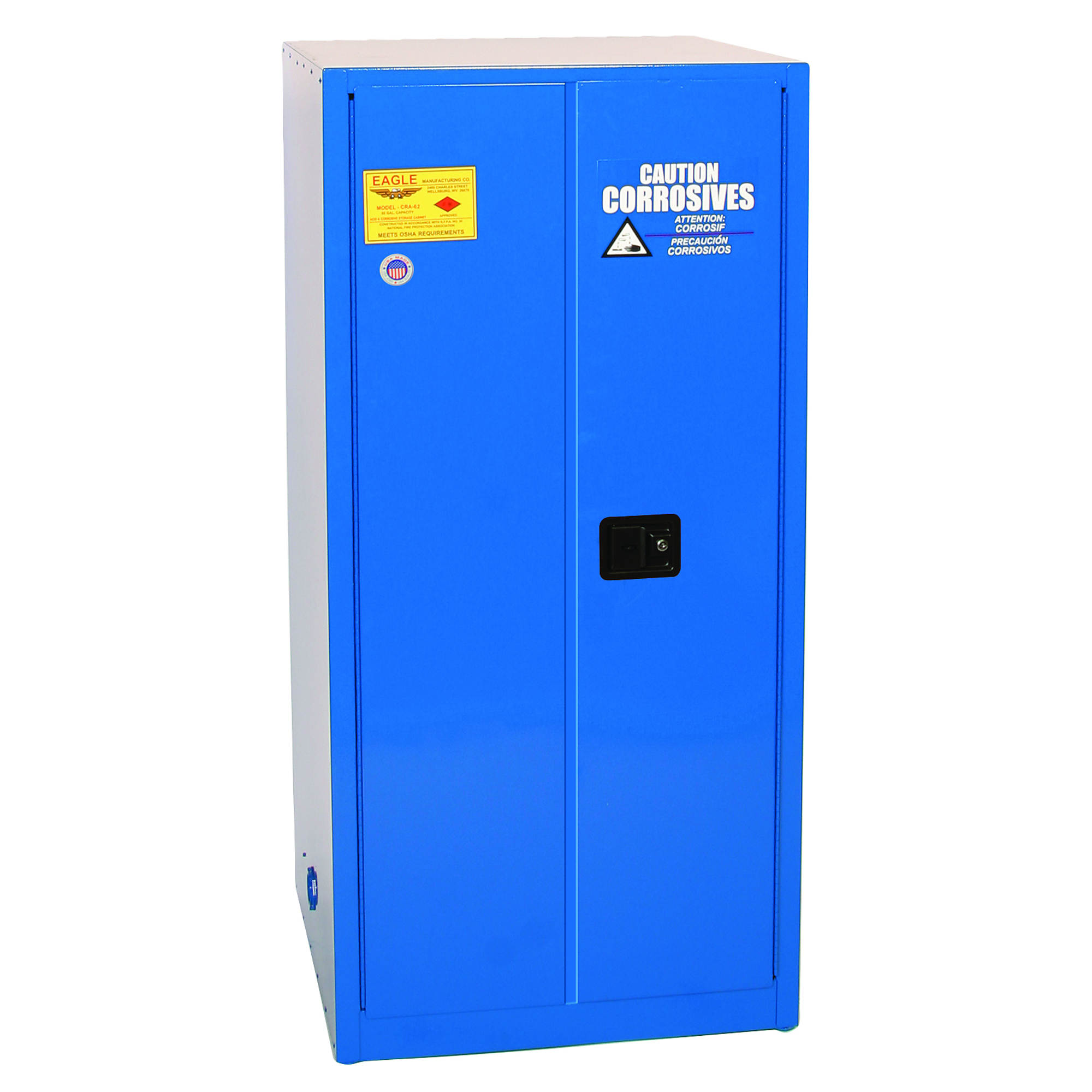 Eagle Corrosive Safety Cabinet — 60 Gallons, 2 Doors, 2 Shelves, Self-Closing, Metal, Blue, Model# CRA6010X